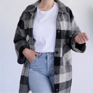 Roots Black and Gray Plaid Teddy Jacket